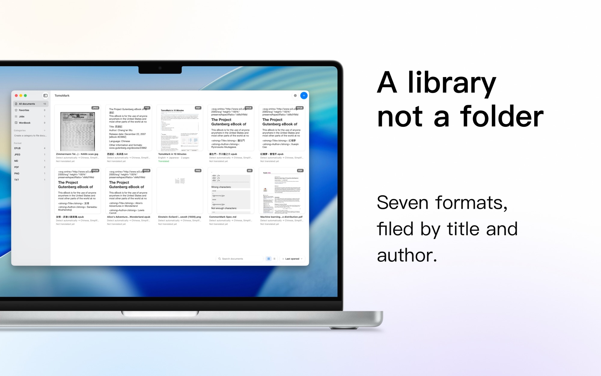 The TomoMark document library on macOS